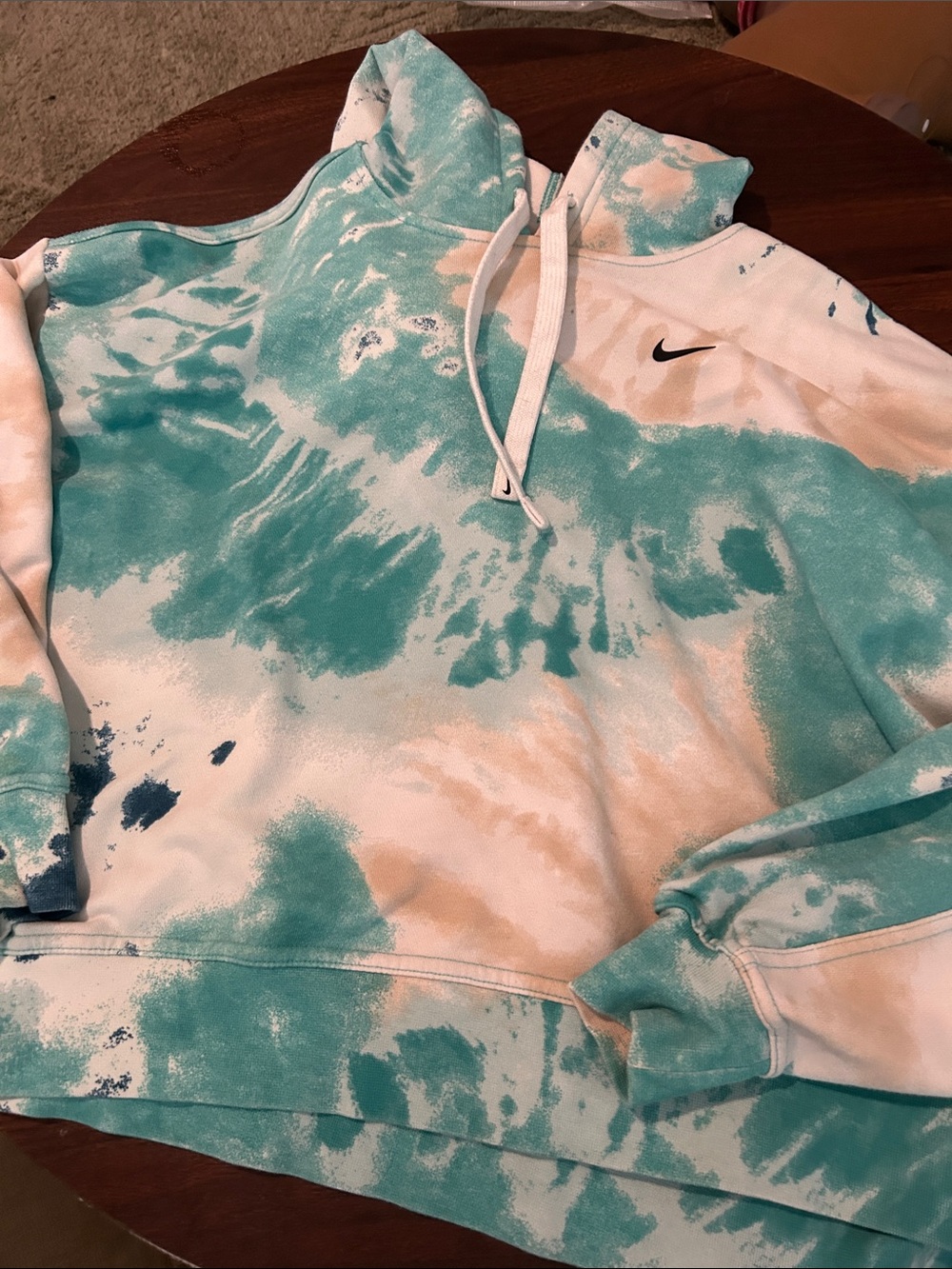 Nike Tie-Dye Hoodie in Teal & Cream with Black Swoosh - Picture 1 of 1